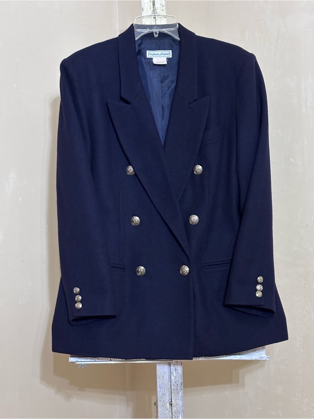 Vintage 90’s Stephanie Andrews Navy Blue Double-Breasted Blazer  Crested Buttons